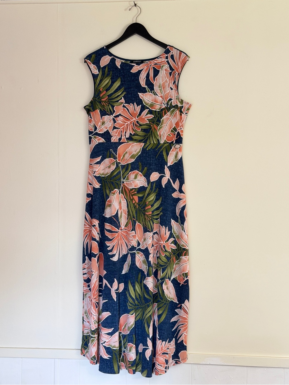 Glamour Navy Coral Tropical Floral Palm Maxi Dress NWOT Sz 14